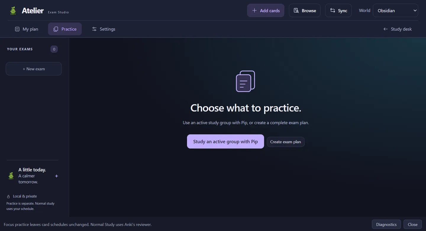 Atelier 1.0.3 Exam Studio with practice and planning options